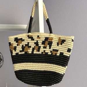 Stylish Black and Tan Woven Tote Bag